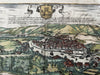 Bilbao Spain c.1575 Braun & Hogenberg birdseye view print with old hand color