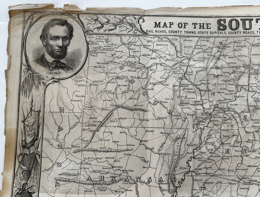 Civil War map 1861 decorative 4 sheet map Harper’s Lincoln & military portraits