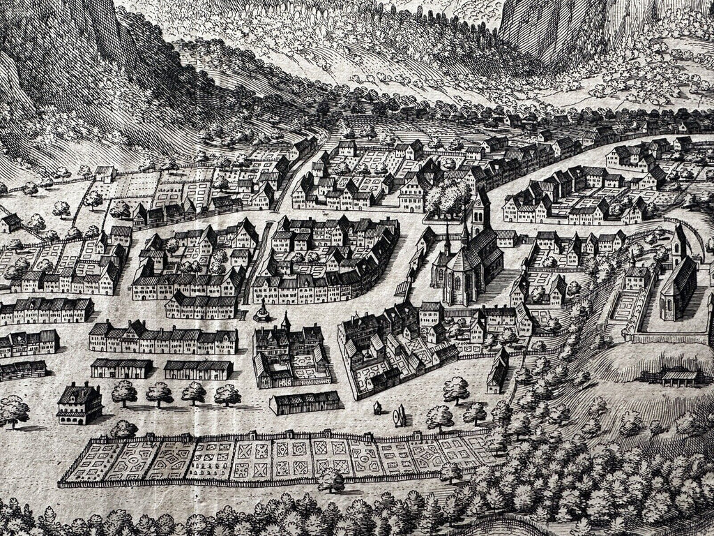 Glarus Switzerland 1649 Merian engraved birds eye view print Glaris Glarona