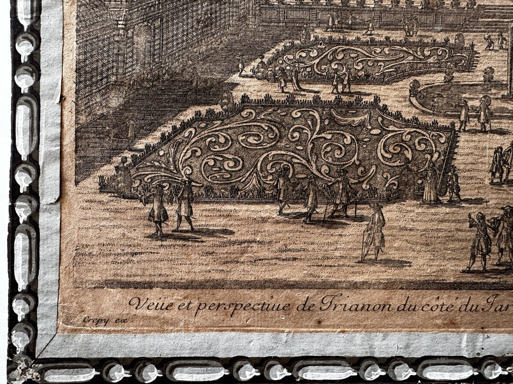 Paris France Trianon palace garden c. 1760 scarce original engraved view print