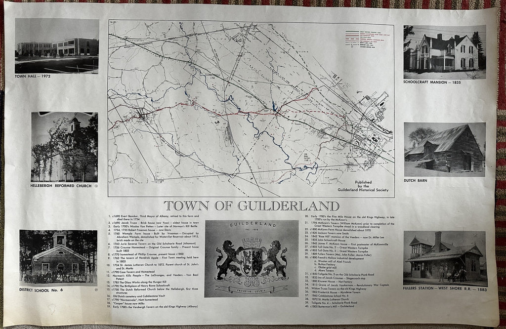 Guilderland New York c.1972 pictorial map new Town Hall building & early roads