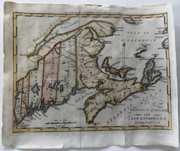 District of Maine Nova Scotia 1796 Amos Doolittle rare American hand colored map