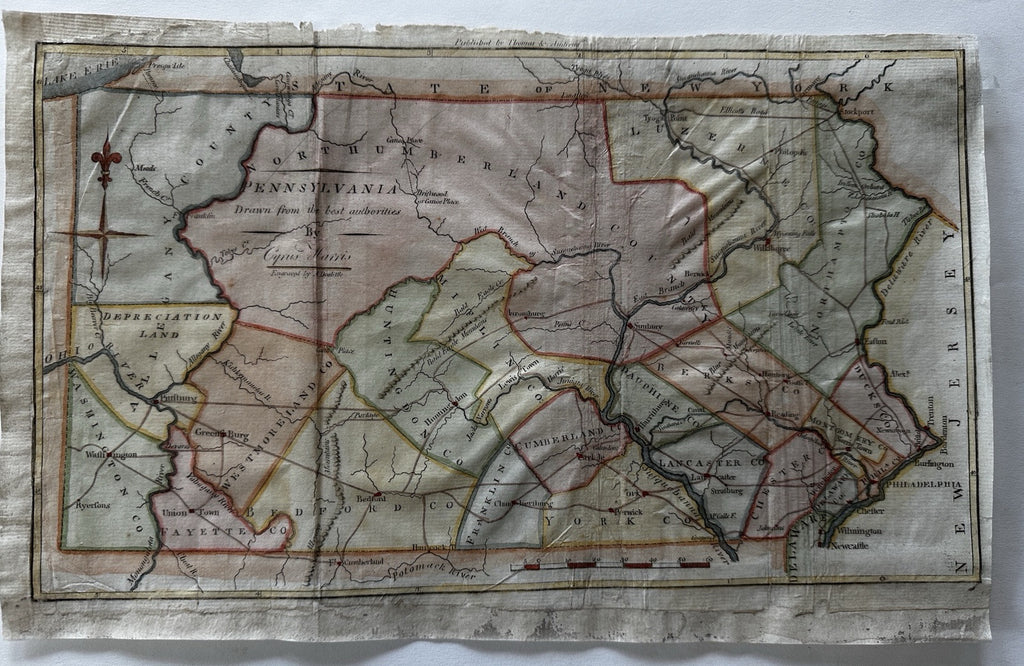 Pennsylvania 1796 Harris Doolittle rare American hand colored early state map