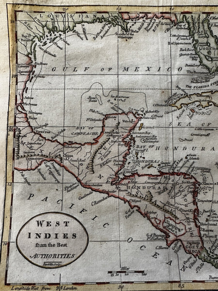 West Indies Caribbean 1796 Doolittle old engraved map w/ fine hand coloring