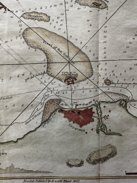 Vera Cruz Mexico coastal map 1827 Hooker engraved Blunt chart hand colored map