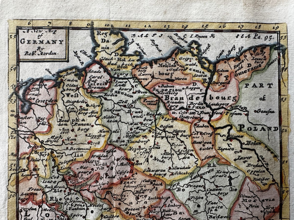 Germany German Empire 1719 by Robert Morden antique hand colored miniature map