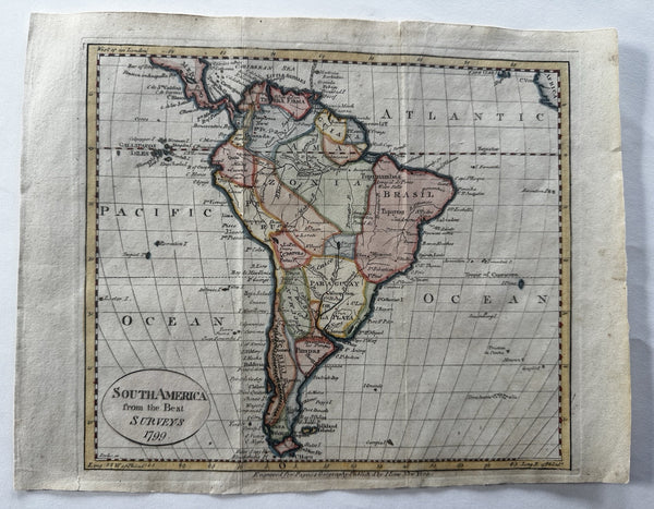 South America 1799 Scoles American made antique hand colored miniature map