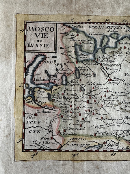 Russia Muscovy 1719 Morden miniature antique map scarce charming w/ hand color