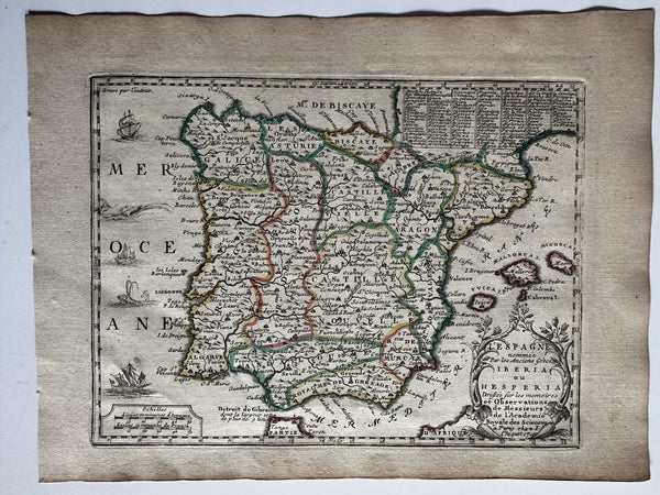 Spain 1719 Chiquet miniature antique map scarce charming w/ hand color