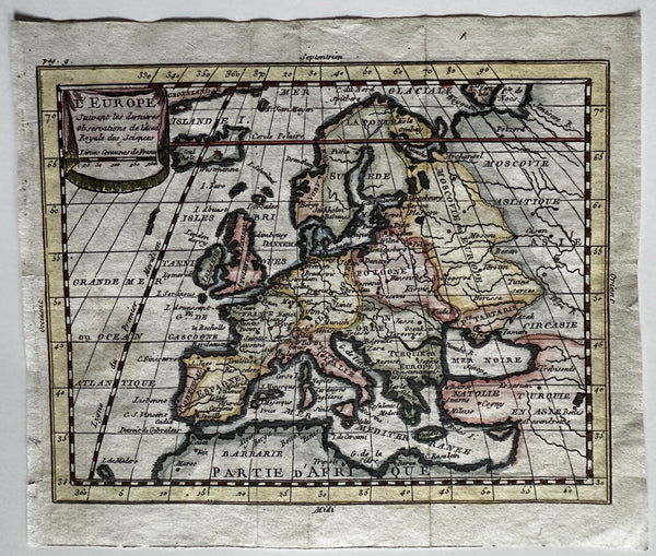 Europe continent huge Iceland 1759 Charming miniature engraved map hand color