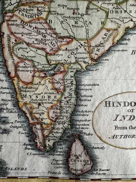 India continent Pegu Burmah 1808 Charming miniature engraved map hand color