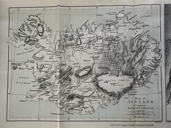 Iceland exploration map CE Peek Nguru E. Africa 1882 geography mag East Africa