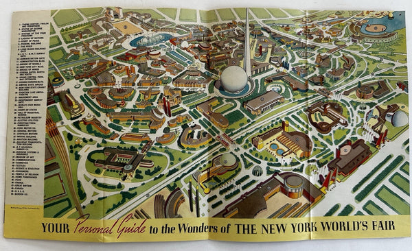NY 1939 World’s Fair Greyhound Bus birds-eye view map tourist brochure