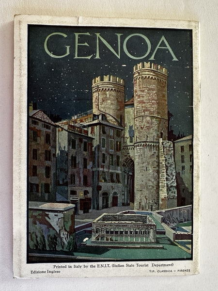 Genoa Italy c1930’s art deco Tourist brochure w/ folding city plan map