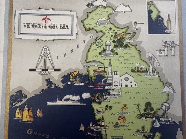 Venezia Giulia Venice Italia Italy 1941 charming color cartoon map Nicouline art