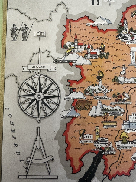 Venezia Tridentina Italia Italy 1941 charming color cartoon map Nicouline art