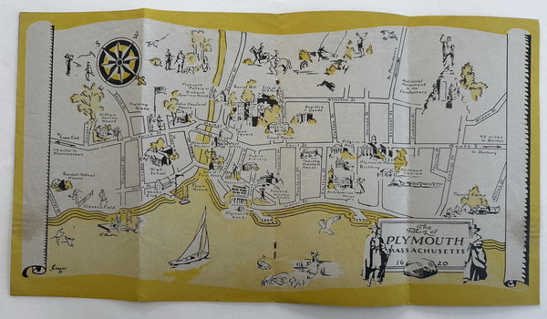 Plymouth Mass cartoon map 1936 art by Cooper rare tourist brochure many photos