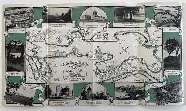 St.Paul Minneapolis Twin Cities c.1930 MN cartoon maps w/ photos surrounding