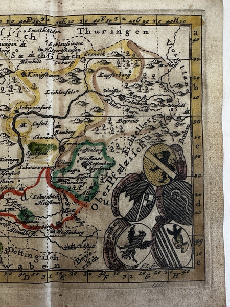 Germany Bavaria Franconia region coats of arms 1633 Salzburg rare miniature map