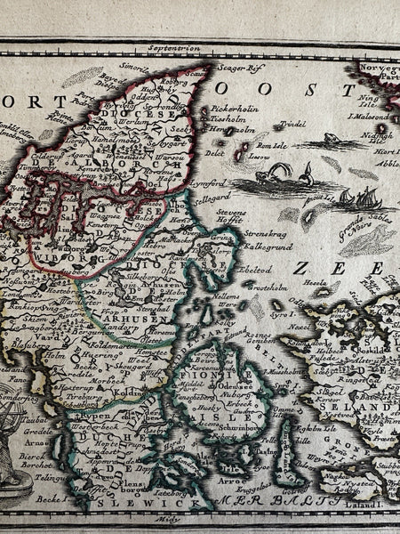 Kingdom of Denmark sea monster 1719 Chiquet attractive engraved antique map