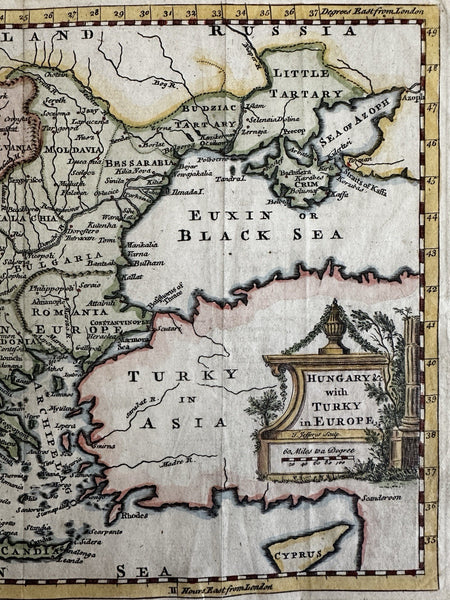 Hungary Hungarian Empire Greece 1758 attractive hand color engraved antique map