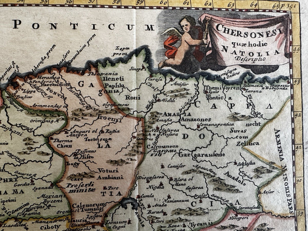 Turkey Natolia Cyprus 1711 cherub vignette attractive hand color antique map