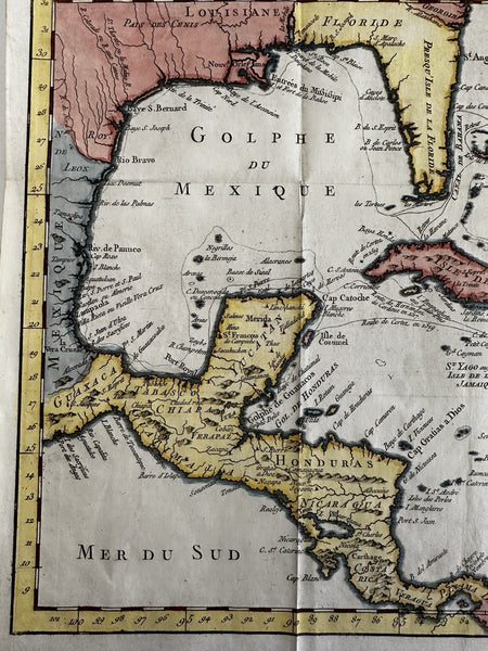 Caribbean Gulf Mexico Cuba Florida Louisiana 1754 Bellin hand color antique map