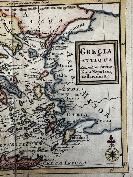 Ancient Greece 1785 Moll map hand colored Grecia Antiqua Greek islands