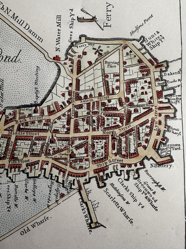 Boston John Bonner map 1722 reissued 1901 beautiful hand color ships early