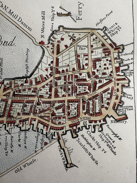 Boston John Bonner map 1722 reissued 1901 beautiful hand color ships early