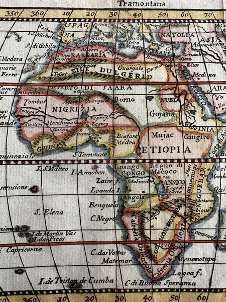 Africa continent 1788 rare Italian engraved hand colored miniature map