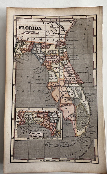 State of Florida around 1853 Ensign miniature hand colored map nice patina