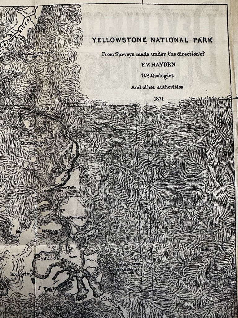 Yellowstone National Park Wyoming 1871 Hayden folding map advertising on reverse