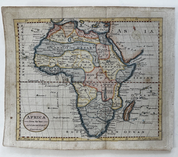African continent map man-eaters cannibals Nile source c.1790’s hand colored map