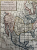 North America continent New Albion 1750 Vaugondy nice hand colored engraved map