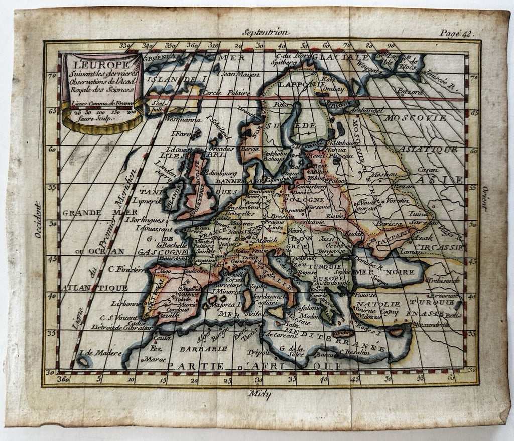 Europe continent 1788 Toulouse charming decorative rare map lovely hand color