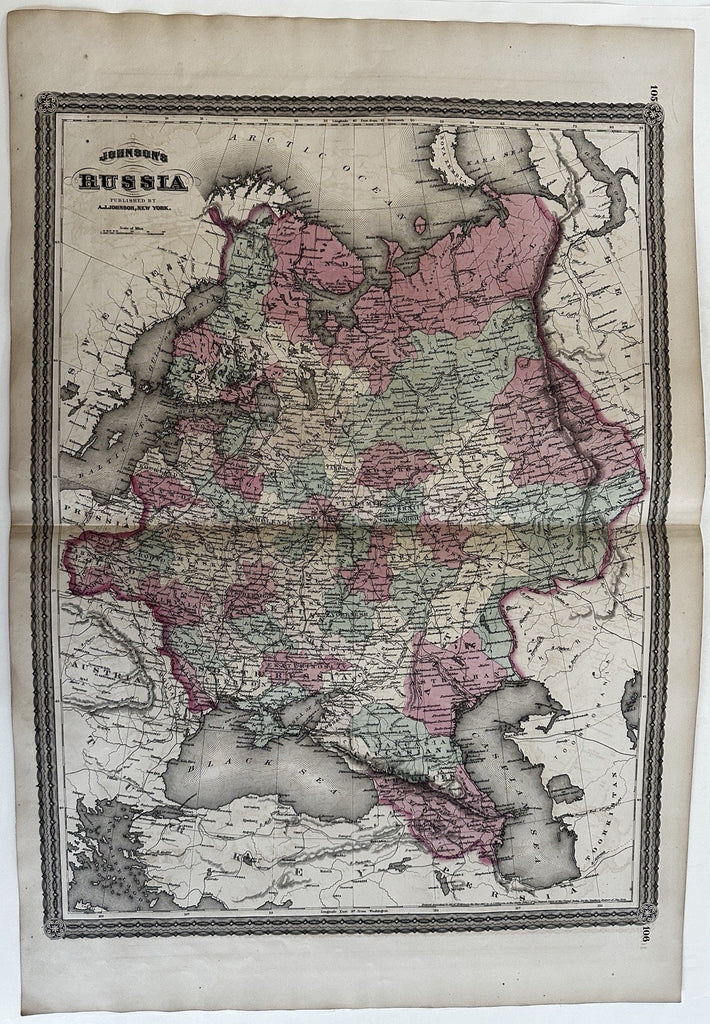 Russian Empire in Europe Caucasus Georgia 1870 Johnson large hand colored map