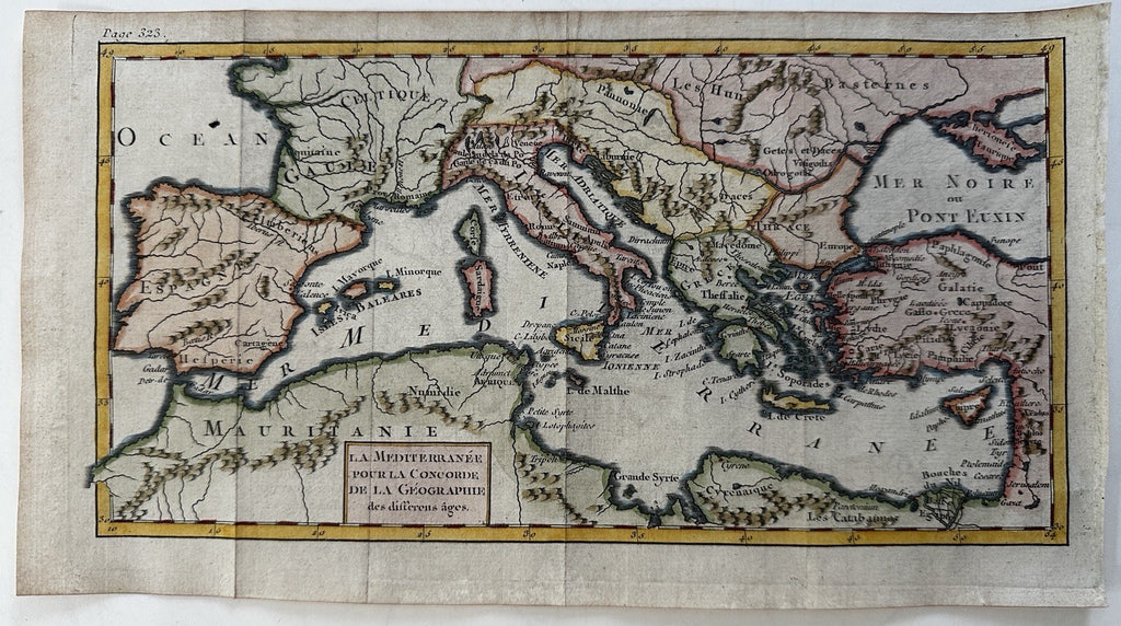 Europe Mediterranean Sea countries ancient world 1772 hand colored engraved map