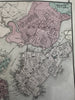 Boston city plan Massachusetts 1870 Johnson large hand colored map