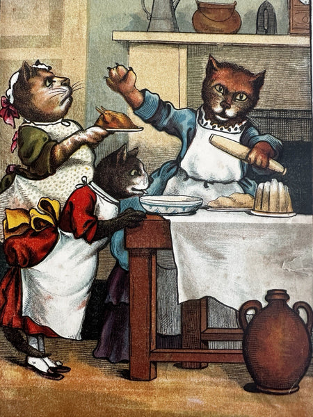 Miss Mouser’s Cat Tea party c1860’s McLoughlin chromolithography juvenile book