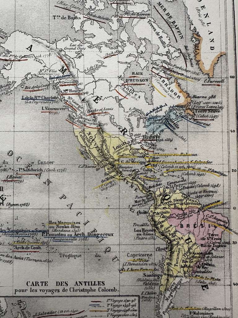 World showing recent discoveries planisphere 1865 Erhard engraved hand color map