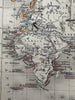 World showing recent discoveries planisphere 1865 Erhard engraved hand color map