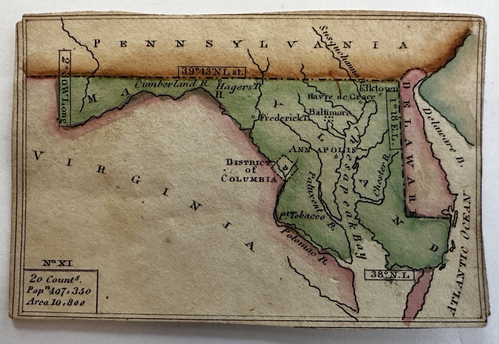 Maryland state c.1820-24 rare Melish miniature state map original hand color