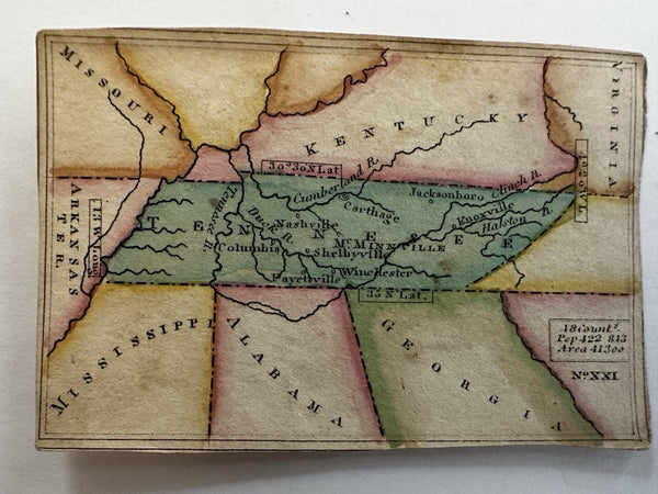 Tennessee state c.1820-24 rare Melish miniature state map original hand color