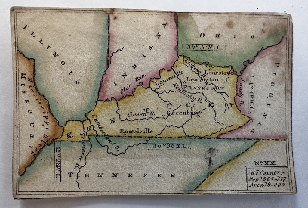 Kentucky state c.1820-24 rare Melish miniature state map original hand color