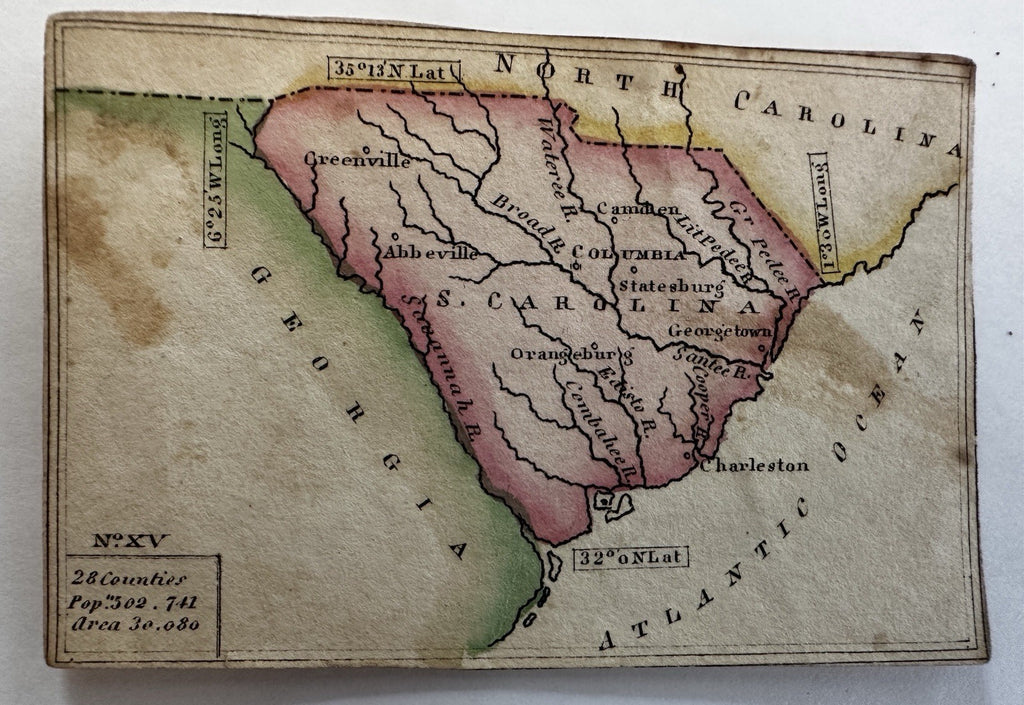 South Carolina c.1820-24 rare Melish miniature state map original hand color