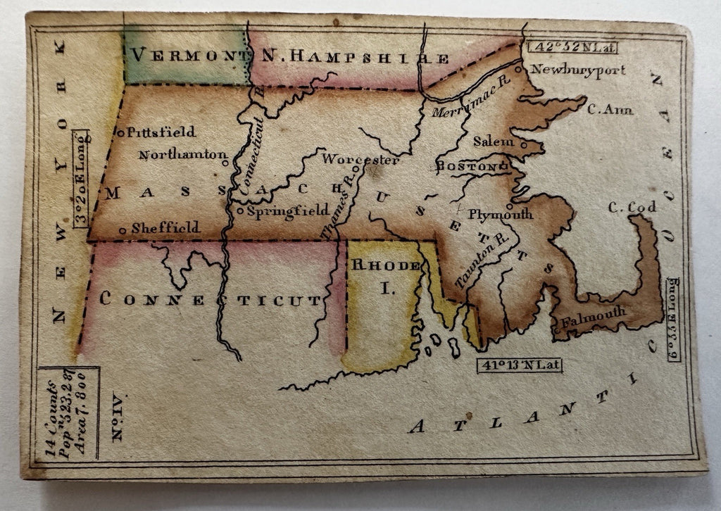 Massachusetts c.1820-24 rare Melish miniature state map original hand color