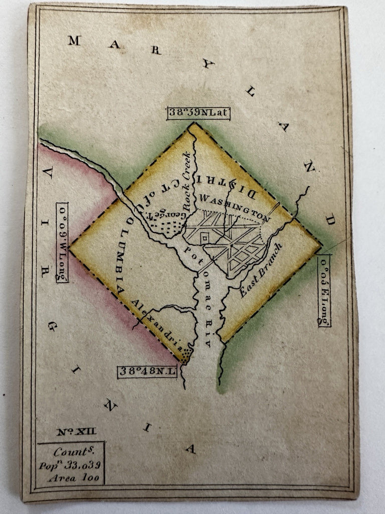 Washington D.C. c.1820-24 rare Melish miniature state map original hand color