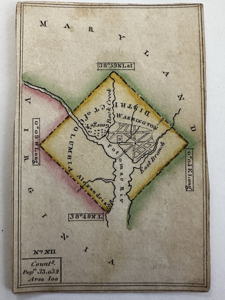 Washington D.C. c.1820-24 rare Melish miniature state map original hand color