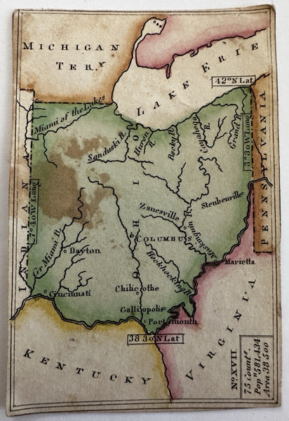 Ohio state c.1821-24 rare Melish miniature state map original hand color
